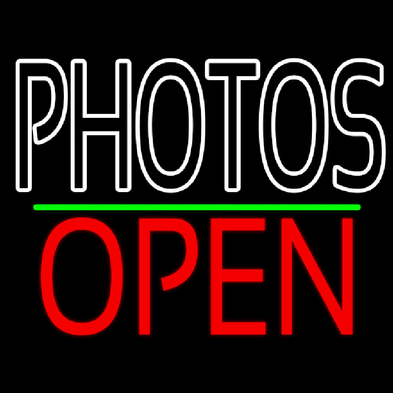 White Double Stroke Photo Open 1 Neon Skilt