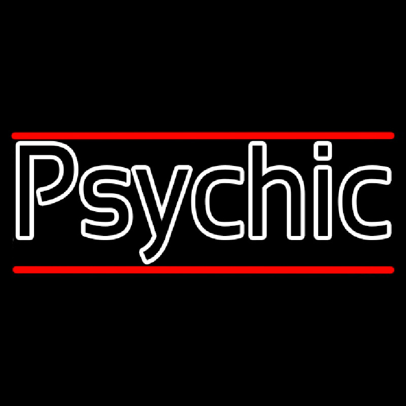 White Double Stroke Psychic And Red Line Neon Skilt