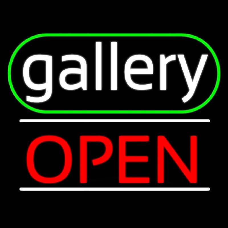 White Letters Gallery With Open 3 Neon Skilt