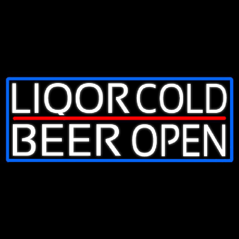 White Liquors Cold Beer With Blue Border Neon Skilt