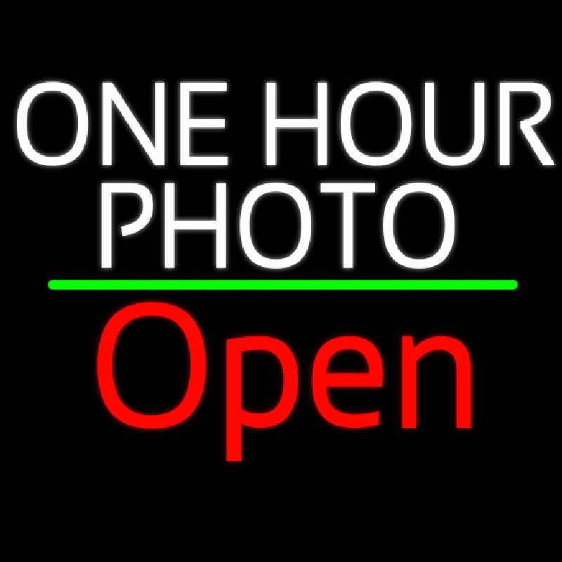 White One Hour Photo Open 2 Neon Skilt