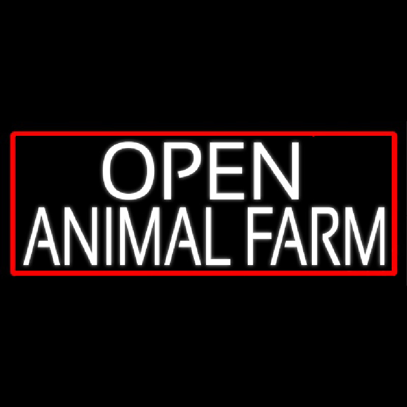 White Open Animal Farm With Red Border Neon Skilt