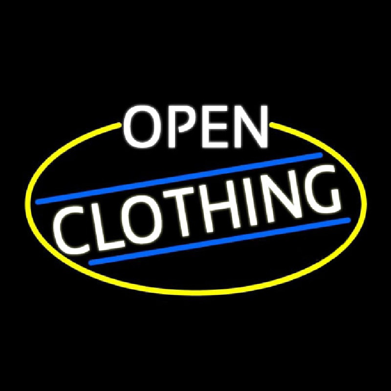 White Open Clothing Oval With Yellow Border Neon Skilt