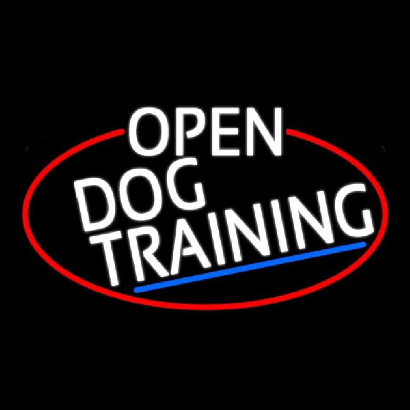 White Open Dog Training Oval With Red Border Neon Skilt