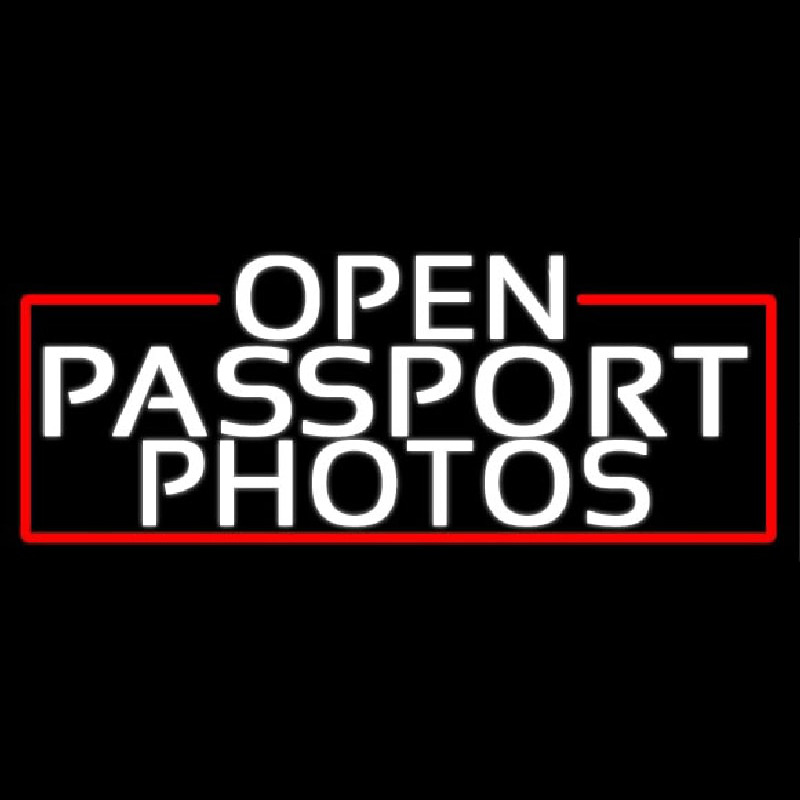 White Open Passport Photos With Red Border Neon Skilt