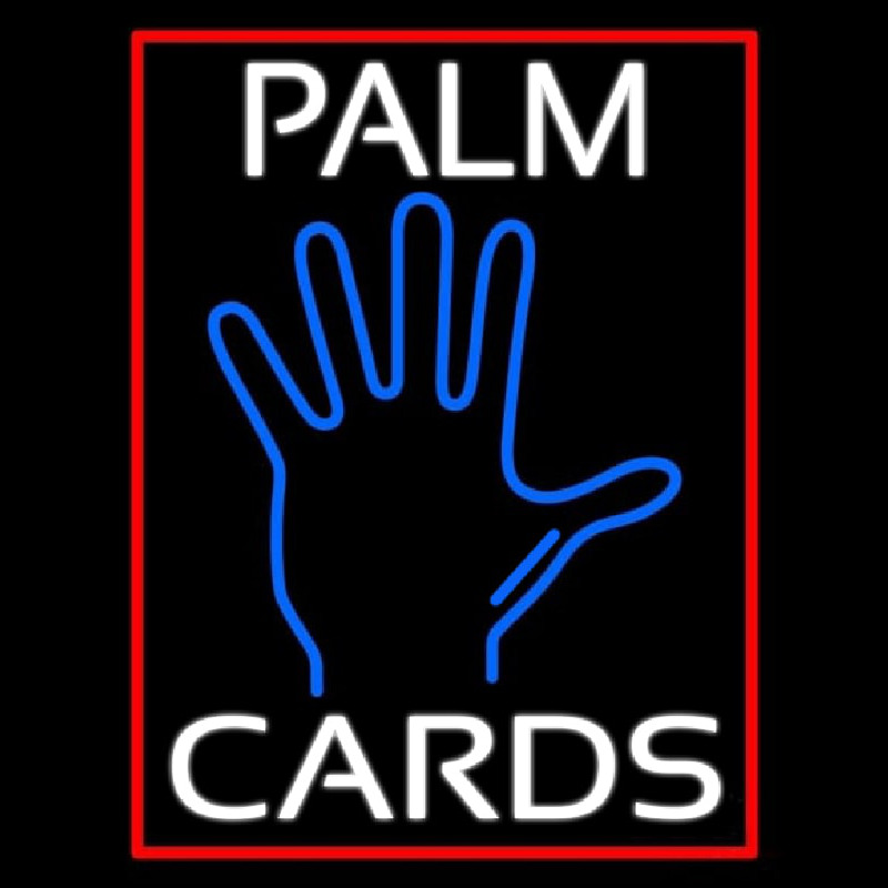 White Palm Cards Red Border Neon Skilt