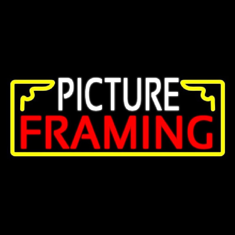 White Picture Framing With Frame Logo Neon Skilt