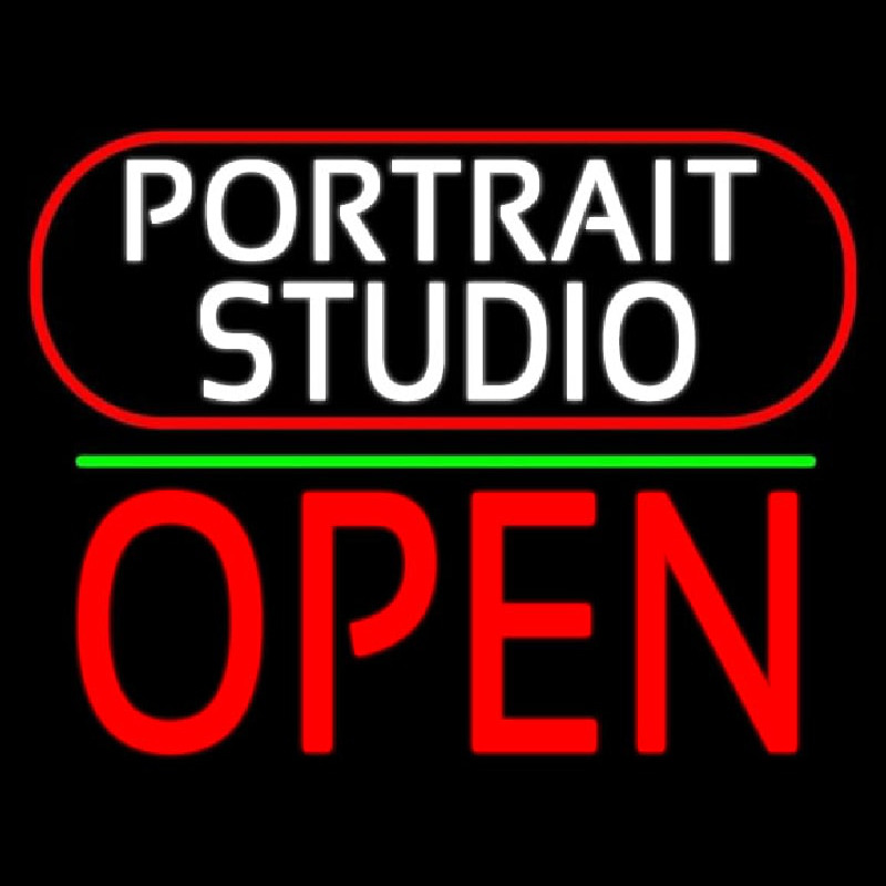 White Portrait Studio Open 1 Neon Skilt