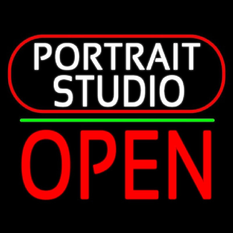 White Portrait Studio Open 2 Neon Skilt