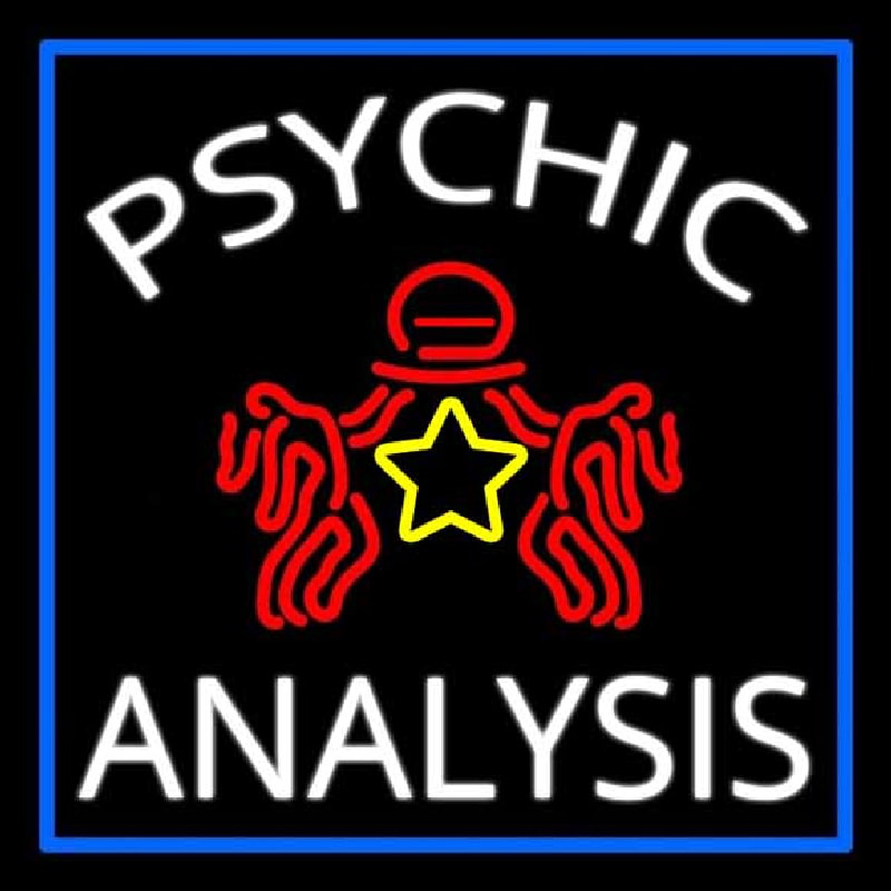 White Psychic Analysis With Logo And Blue Border Neon Skilt