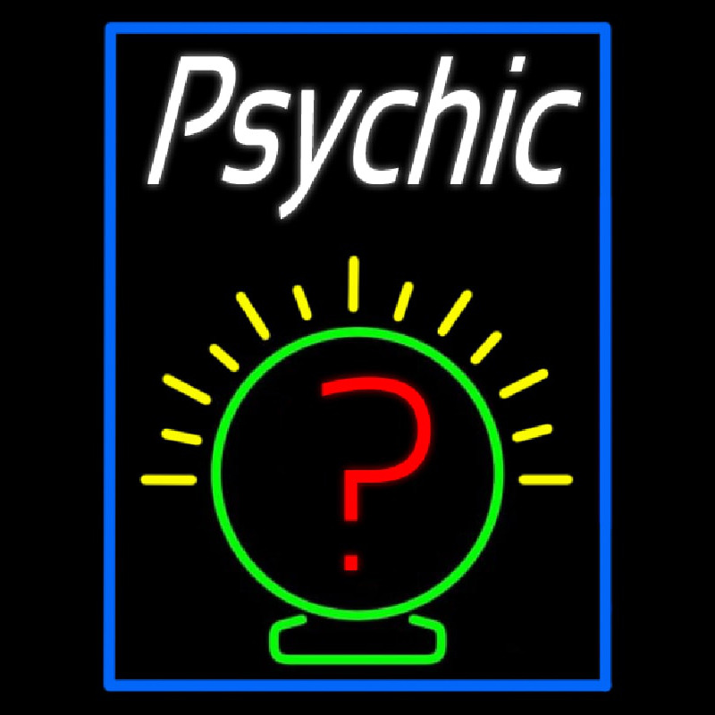 White Psychic Blue Border Neon Skilt