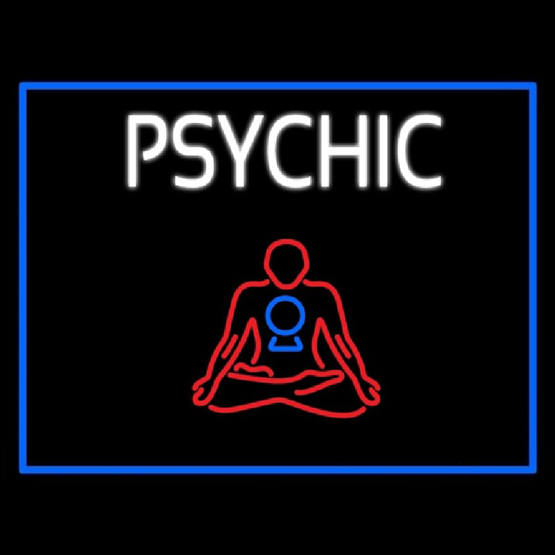 White Psychic Logo With Blue Border Neon Skilt