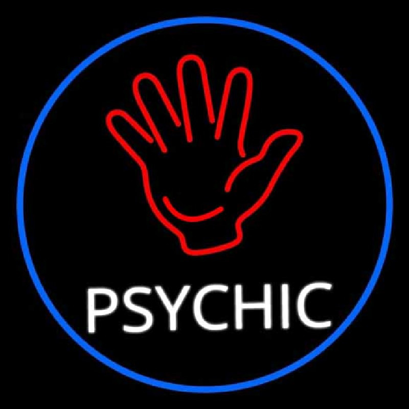 White Psychic With Blue Border Neon Skilt