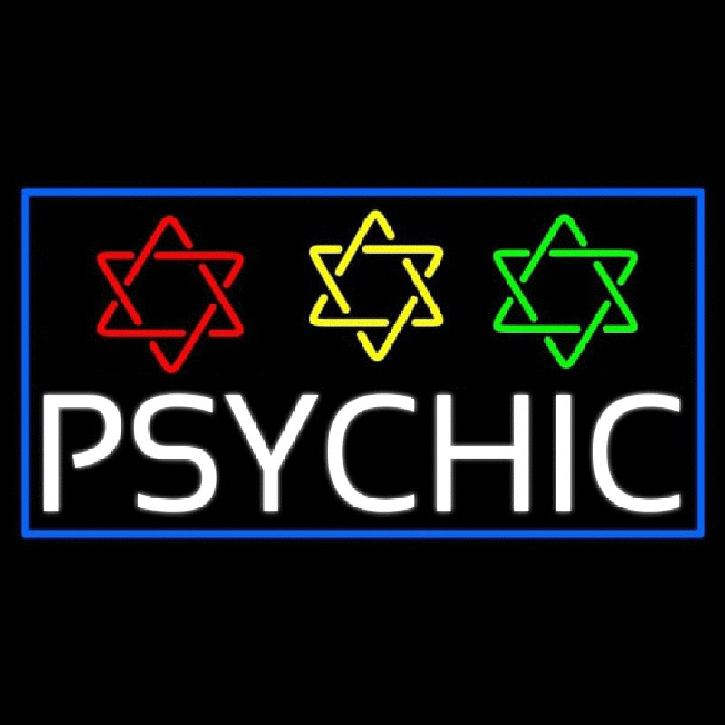 White Psychic With Stars Neon Skilt