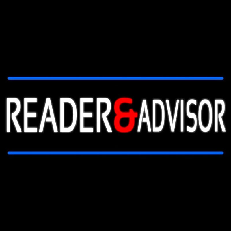 White Reader Advisor And Blue Line Neon Skilt