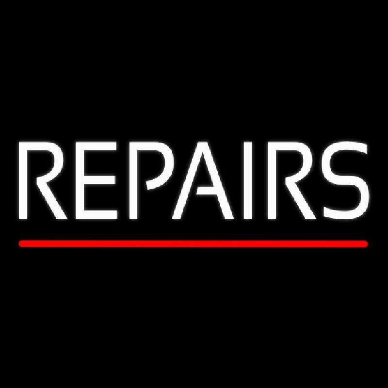 White Repairs Red Line Neon Skilt