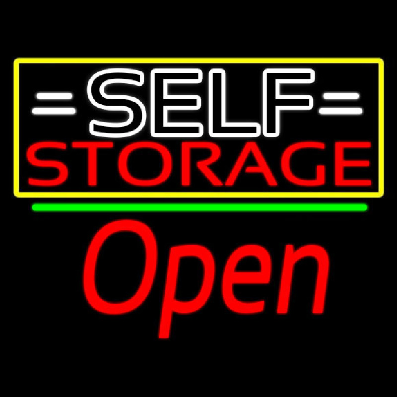 White Self Storage Block With Open 2 Neon Skilt