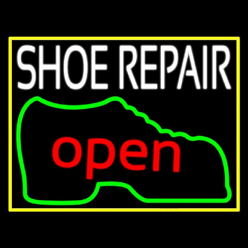 White Shoe Repair Open Neon Skilt