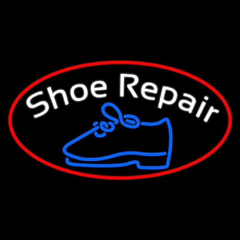 White Shoe Repair With Border Neon Skilt