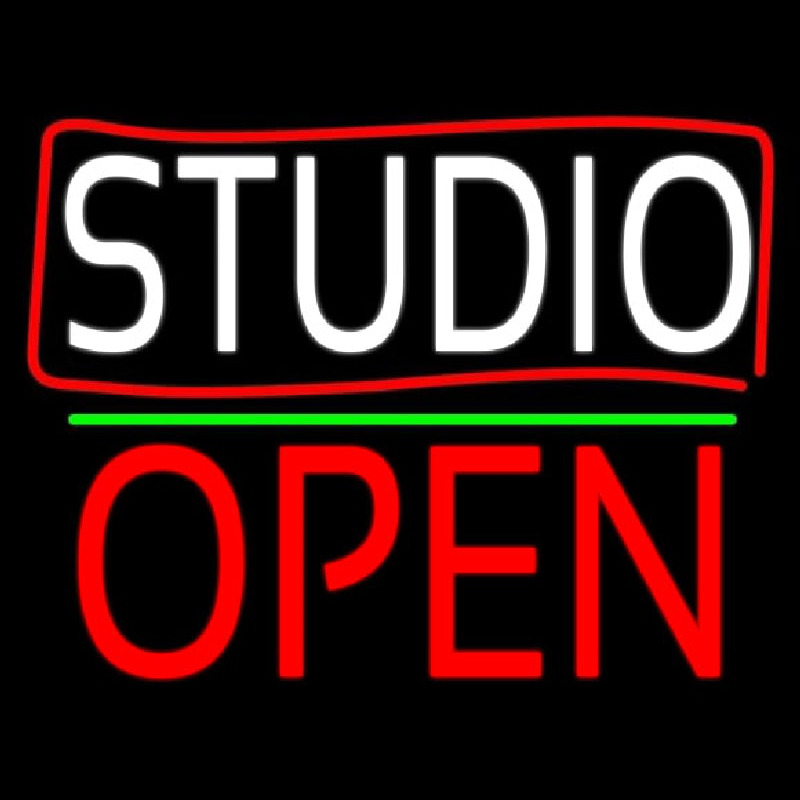 White Studio With Border Open 1 Neon Skilt