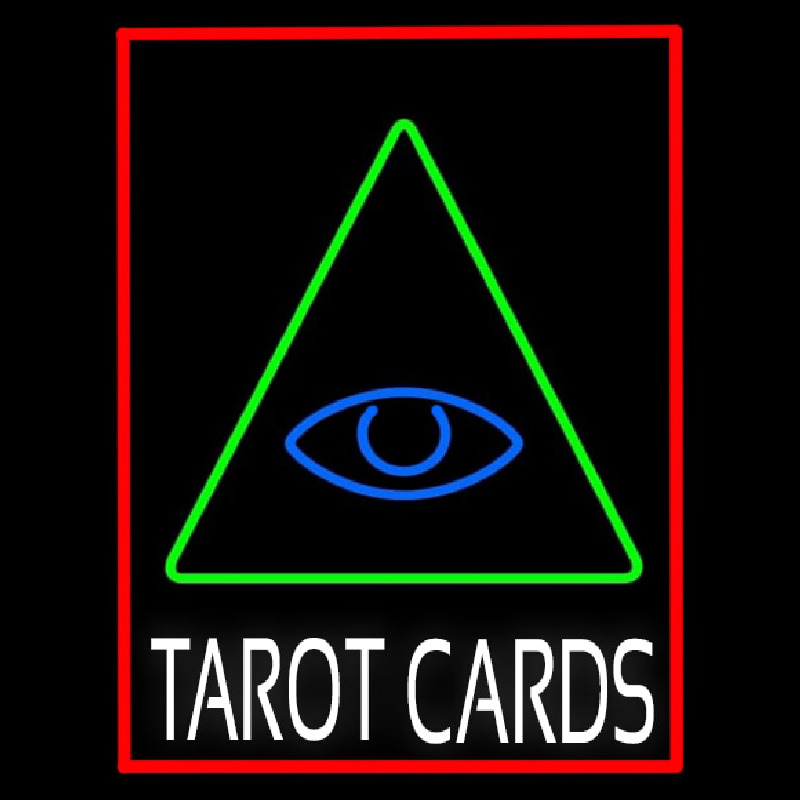 White Tarot Cards Logo And Red Border Neon Skilt