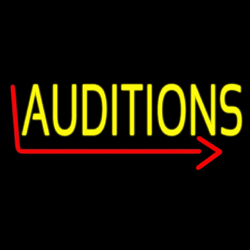 Yellow Auditions Arrow Neon Skilt