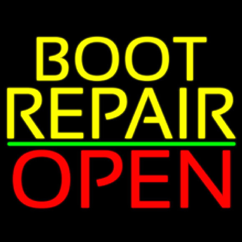 Yellow Boot Repair Open Neon Skilt