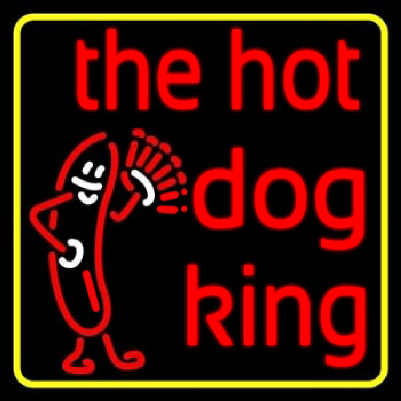 Yellow Border Red The Hot Dog King Neon Skilt