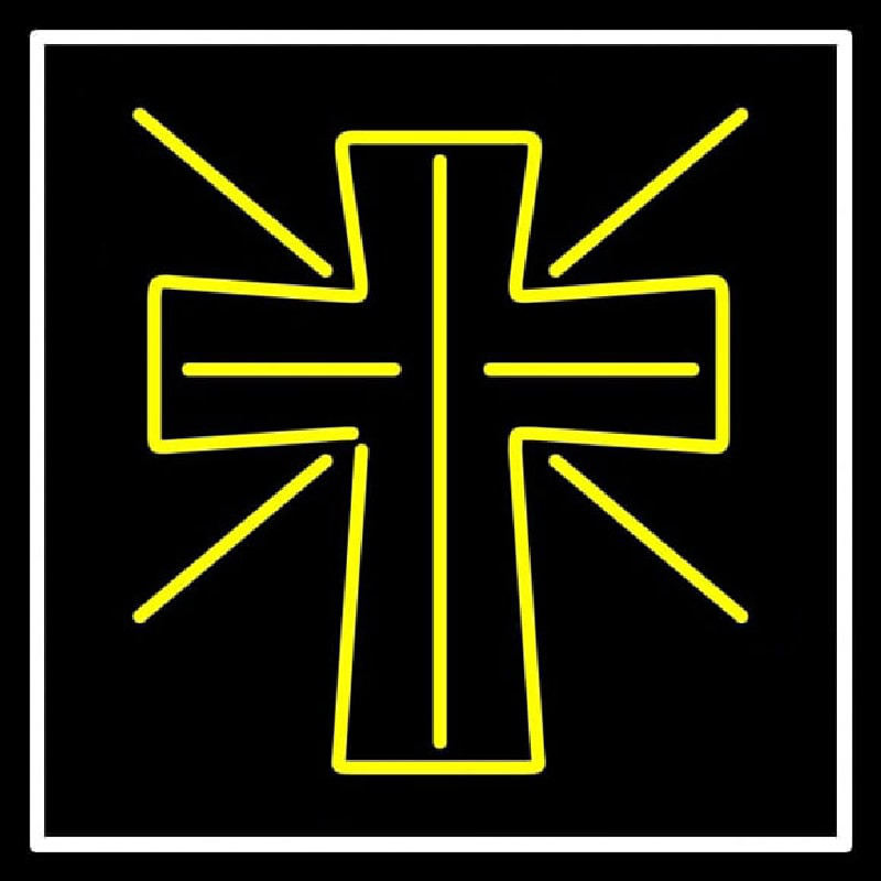 Yellow Christian Cross Neon Skilt