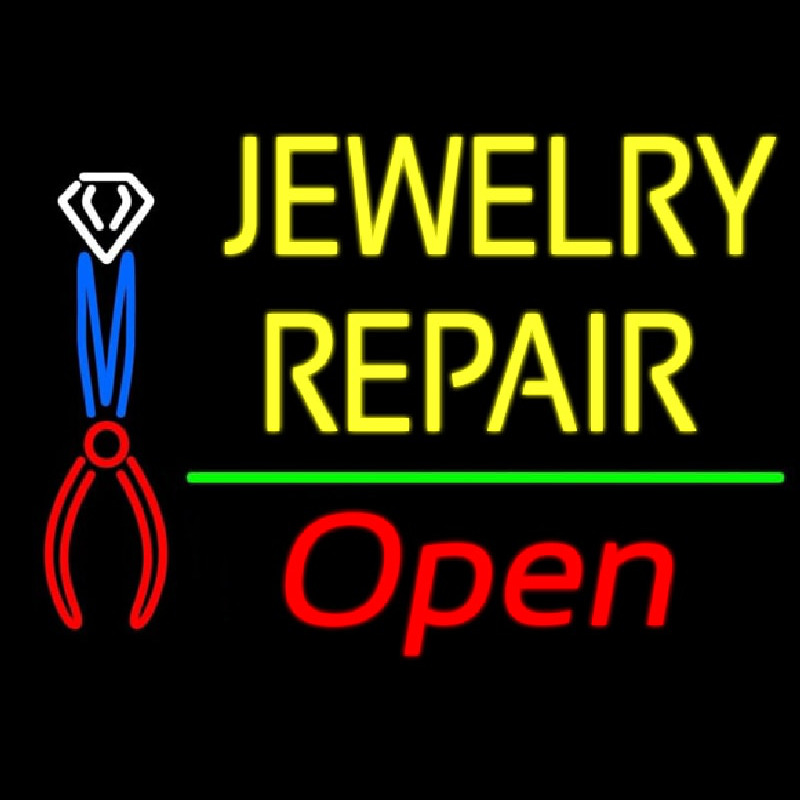 Yellow Jewelry Repair Red Open Block Neon Skilt