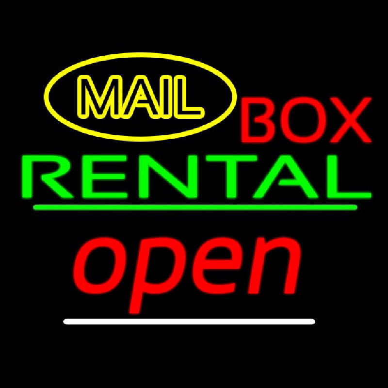 Yellow Mail Block Bo  Rental Open 2 Neon Skilt