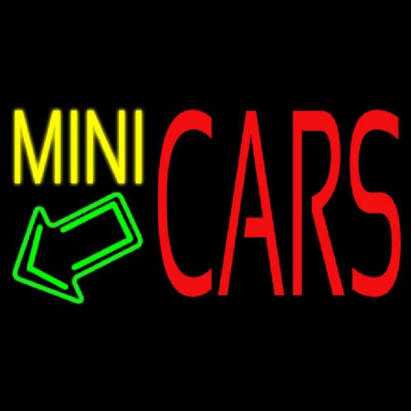 Yellow Mini Red Cars Neon Skilt