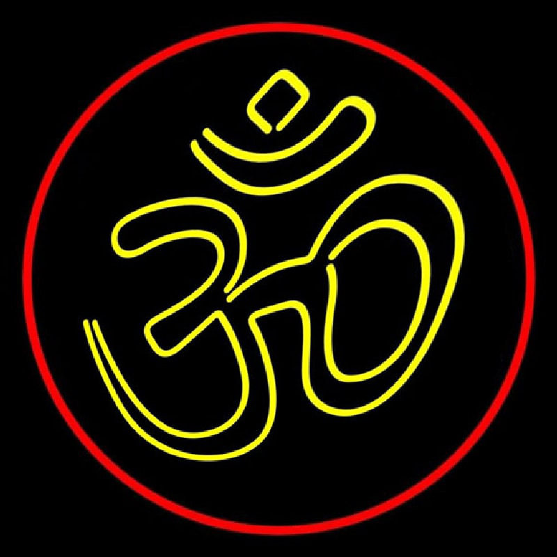 Yellow Om With Border Neon Skilt