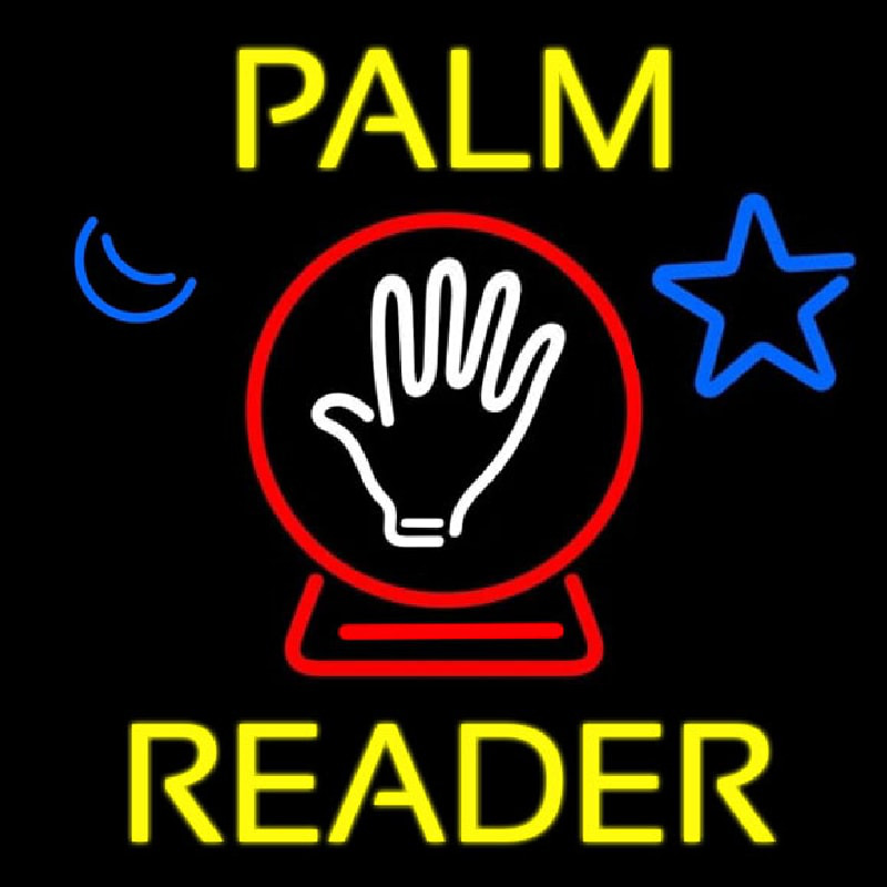 Yellow Palm Reader With Crystal Neon Skilt