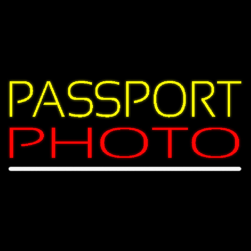 Yellow Passport Red Photo White Line Neon Skilt