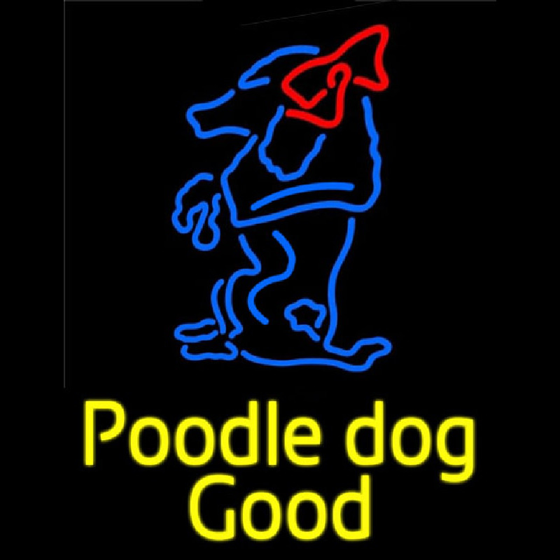 Yellow Poodle Dog Blue Logo Neon Skilt