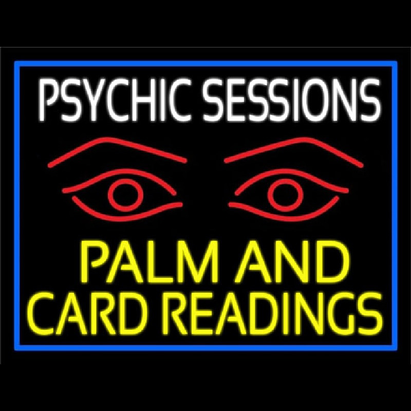 Yellow Psychic Sessions With Red Eye Neon Skilt