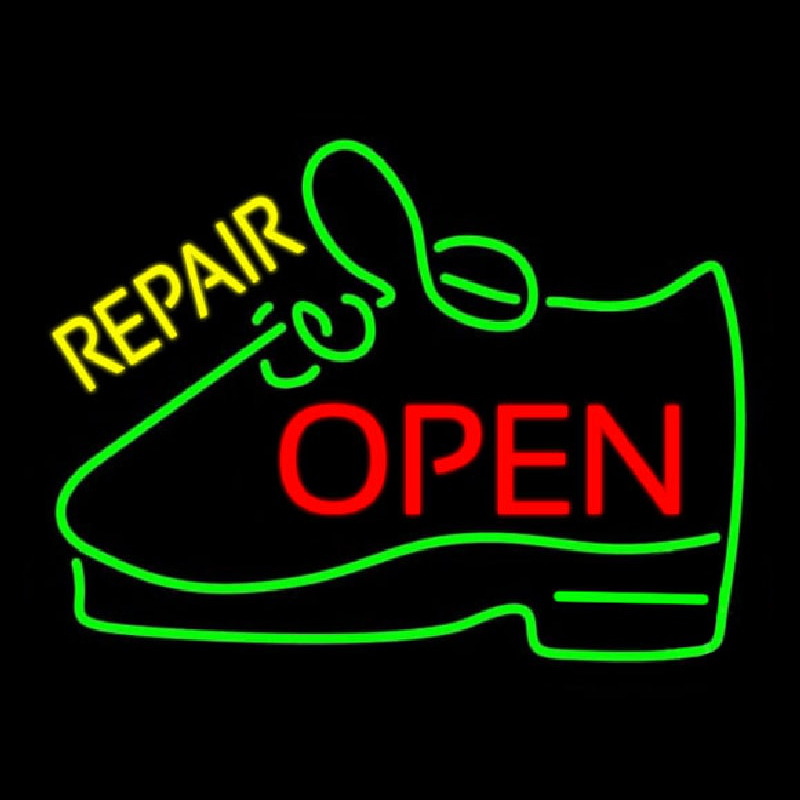 Yellow Repair Shoe Open Neon Skilt