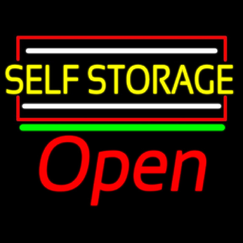 Yellow Self Storage Block With Open 1 Neon Skilt