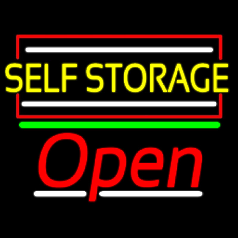 Yellow Self Storage Block With Open 2 Neon Skilt