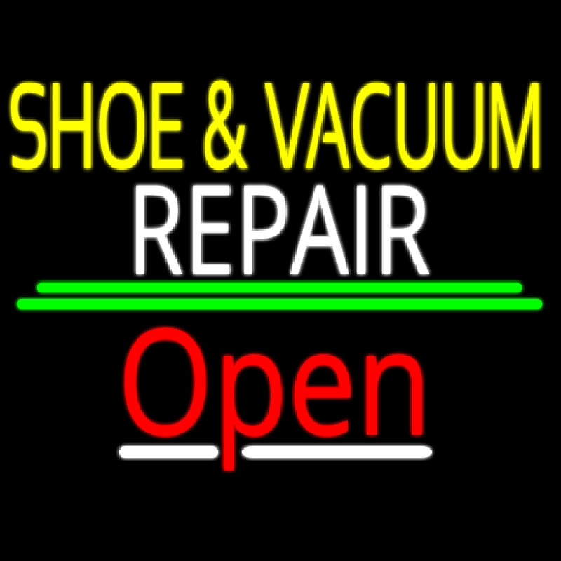 Yellow Shoe And Vacuum White Repair Open Neon Skilt