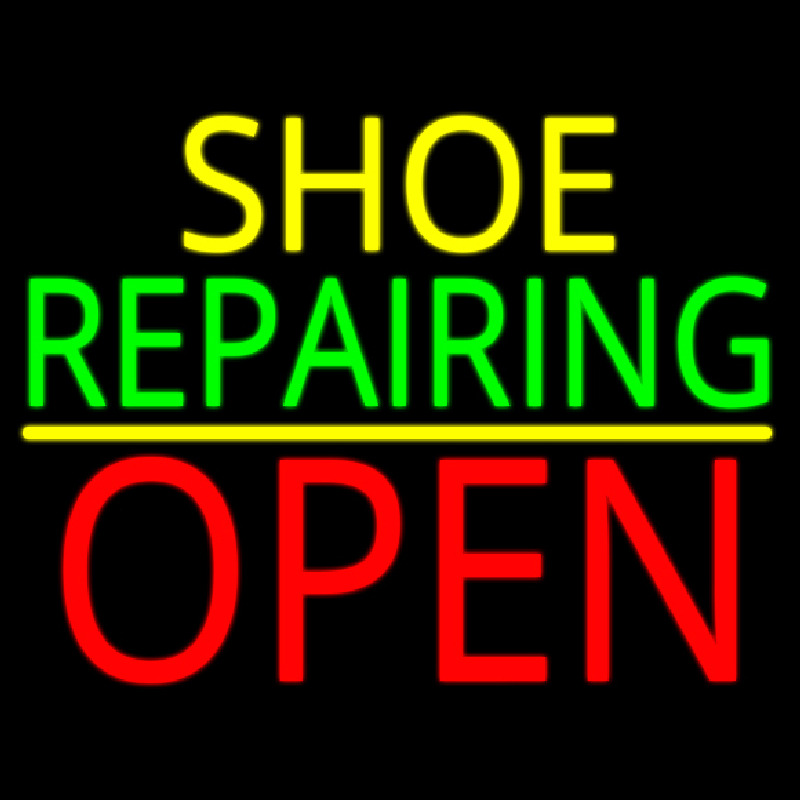 Yellow Shoe Green Repairing Open Neon Skilt