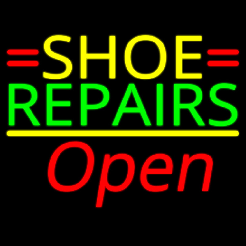 Yellow Shoe Green Repairs Open Neon Skilt