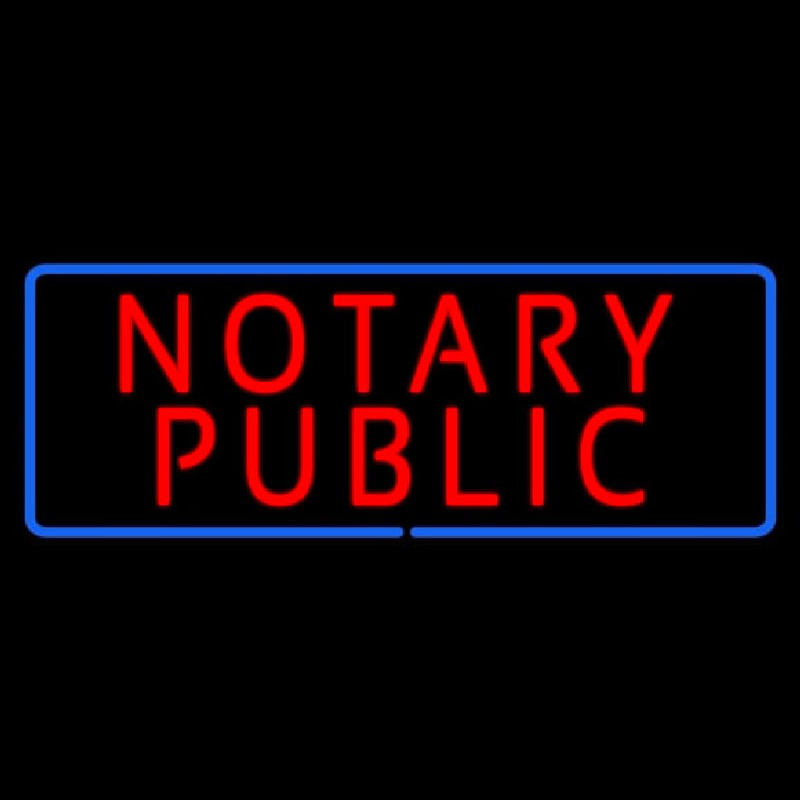 Red Notary Public Blue Border Neon Skilt