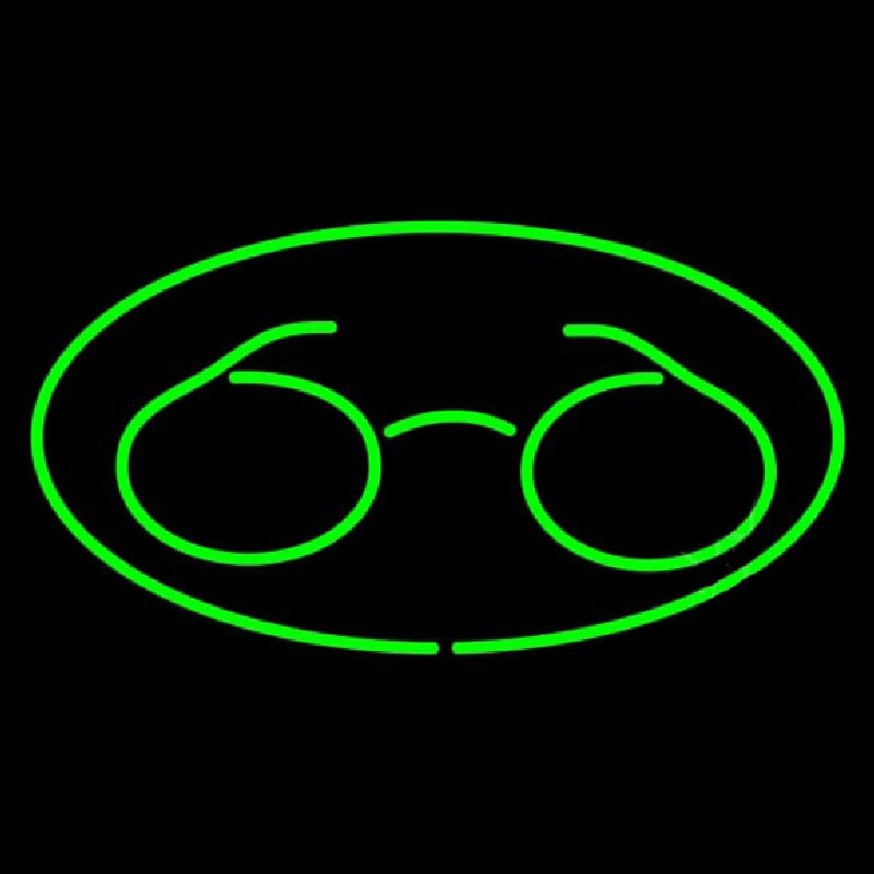 Glasses Logo Oval Green Neon Skilt