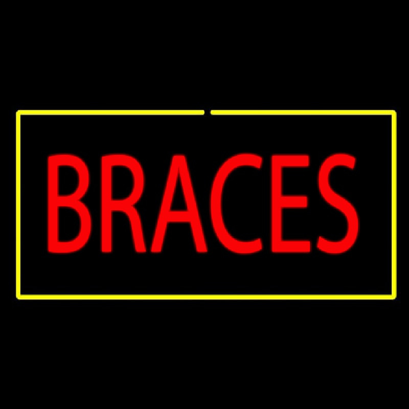 Red Braces Yellow Border Neon Skilt