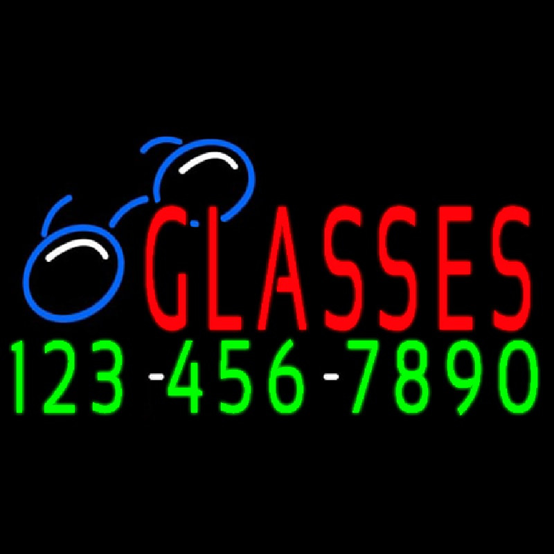 Red Glasses With Phone Number Neon Skilt