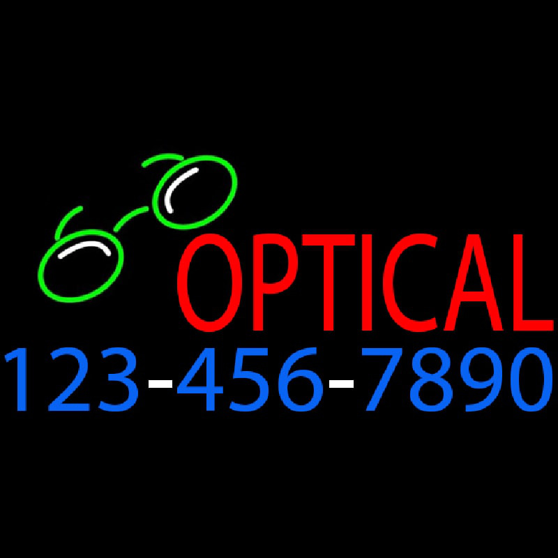 Red Optical With Phone Number Neon Skilt