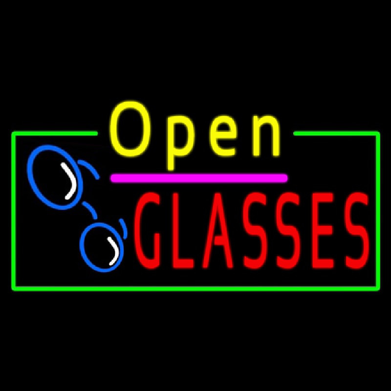 Yellow Open Glasses Logo Neon Skilt