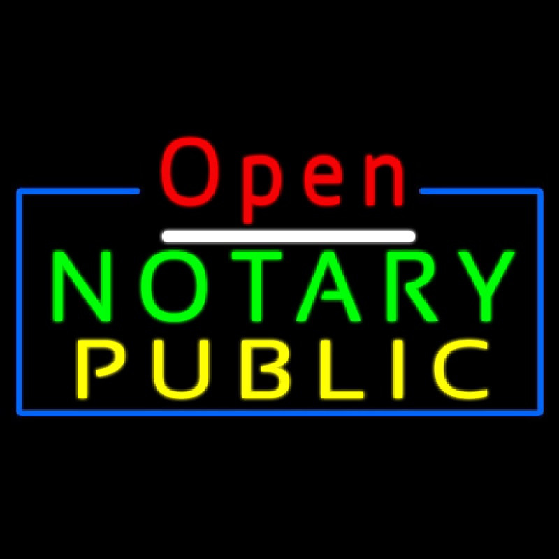 Red Open Notary Public Blue Border Neon Skilt